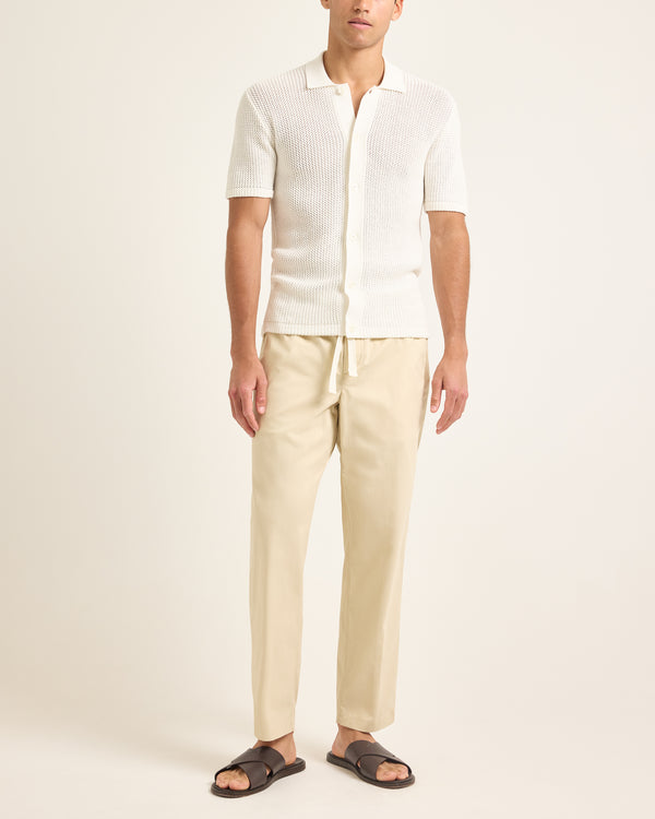 Orlebar Brown White Crochet Polo Shirt | Designer Resortwear – ORLEBAR BROWN