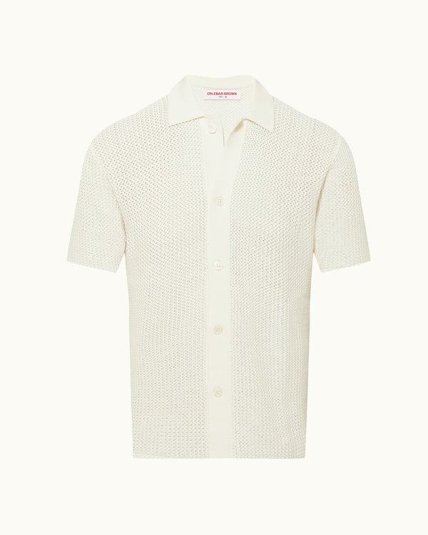 orlebar brown White Crochet Polo Shirt | Designer Resortwear – ORLEBAR BROWN