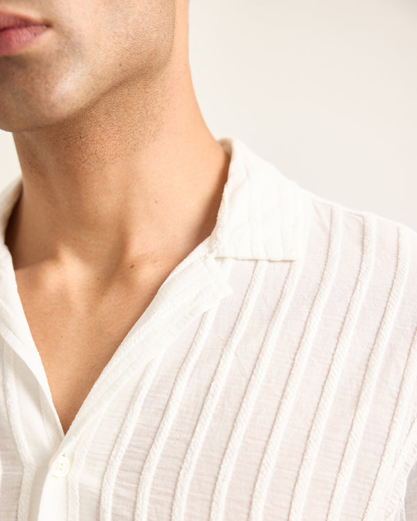 Orlebar Brown White Stripe Shirt | Luxury Textured Styling – ORLEBAR BROWN