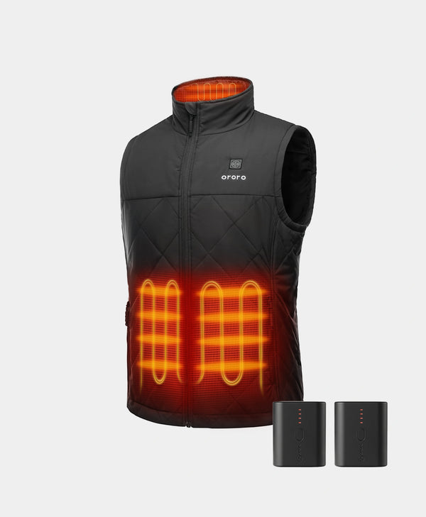 ororo Men's Heated Quilted Vest - Black | 4 Heating Zones | ororo