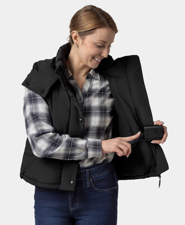 Ororo Women's Cropped Heated Down Vest With Collar Heating | Ororo®