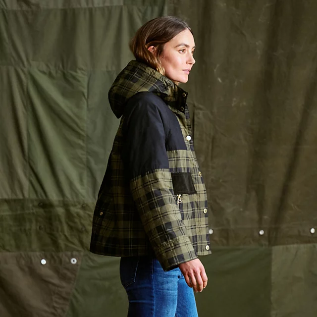 Orvis Barbour® Elaine Showerproof Jacket OLIVE CHECK/BLACK