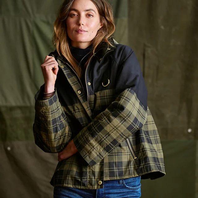 orvis Barbour® Elaine Showerproof Jacket OLIVE CHECK/BLACK