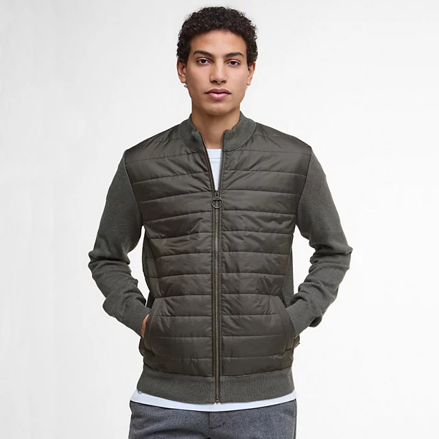 orvis Barbour® Essential Carn Baffle Zip-Through Knitted Sweater OLIVE