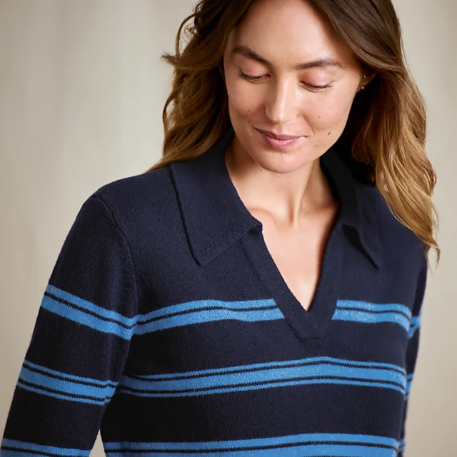 Orvis Brookside Striped Polo Sweater NAVY/BLUE JAY STRIPE