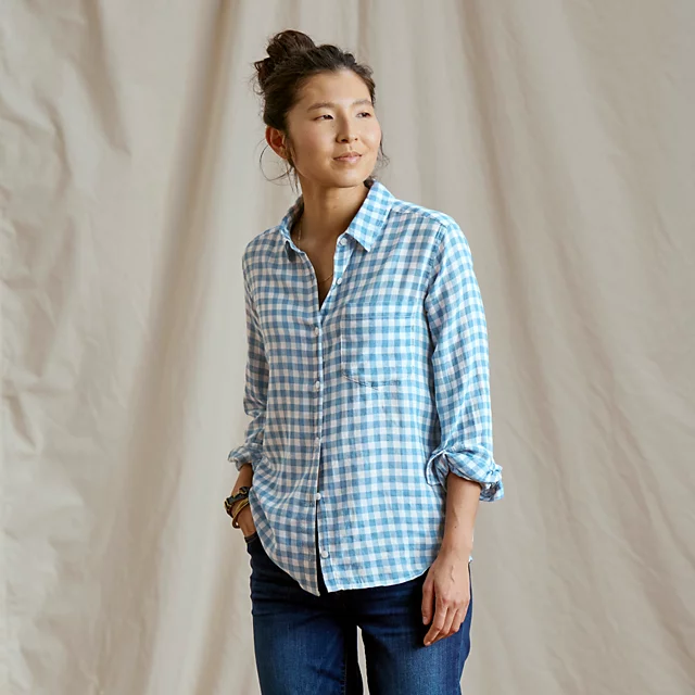 Orvis Everyday Lightweight Plaid Long-Sleeve Boyfriend Shirt INDIGO PLAID