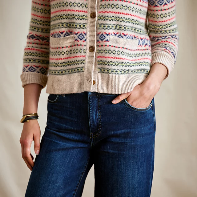 Orvis Fair Isle Patterned Brushed Cashmere Cardigan BARLEY HEATHER
