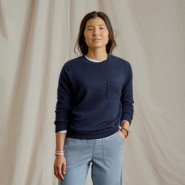 orvis Featherweight Cashmere Crewneck Sweater TRUE NAVY