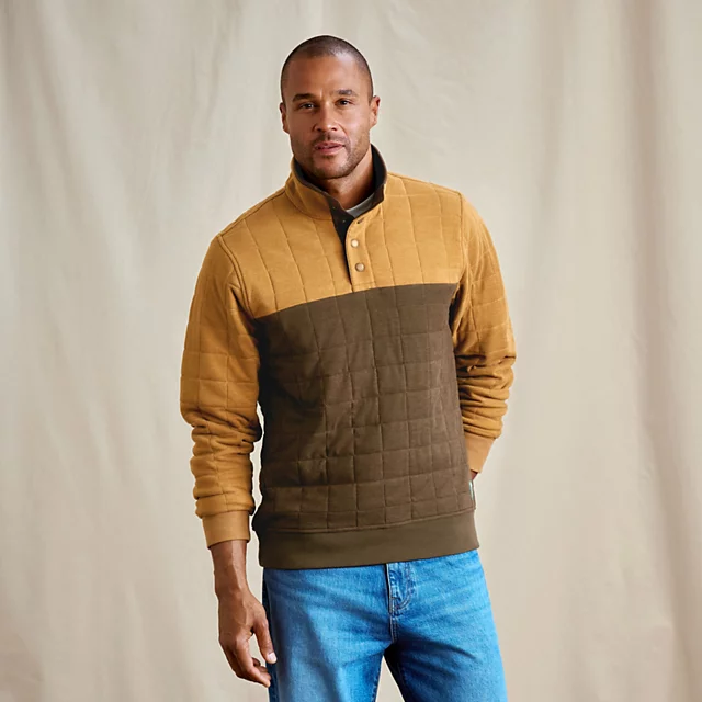 orvis Men’s Battenkill Colorblock Quilted 1/4-Snap Sweatshirt FIELD KHAKI/ESPRESSO