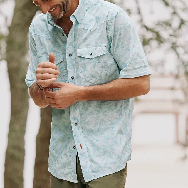 Orvis Men’s River Guide Printed Short-Sleeve Western Shirt 2.0 SNOW/PACIFIC