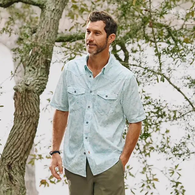 orvis Men’s River Guide Printed Short-Sleeve Western Shirt 2.0 SNOW/PACIFIC