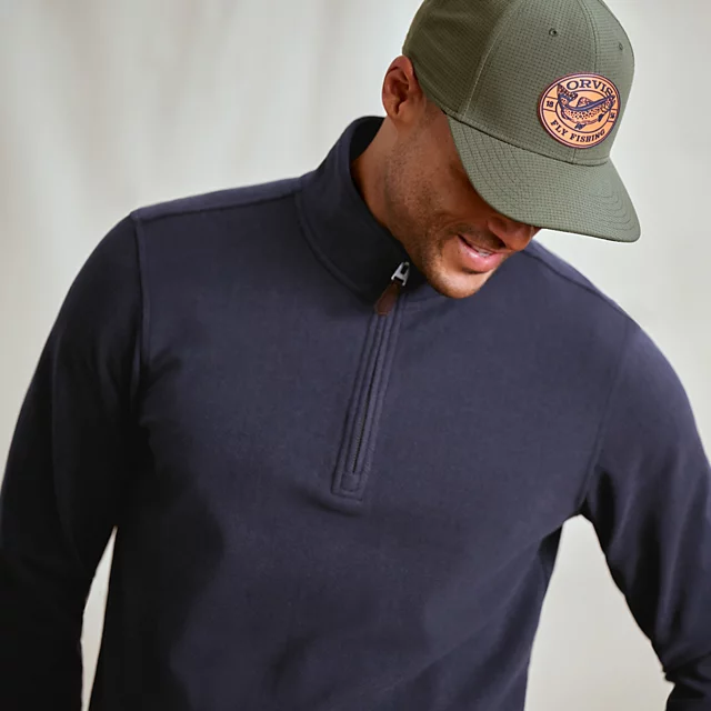 Orvis Men’s Snowy River 1/4-Zip Sweatshirt TRUE NAVY HERRINGBONE