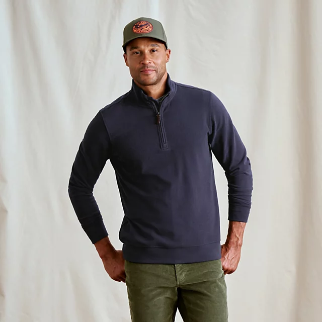 orvis Men’s Snowy River 1/4-Zip Sweatshirt TRUE NAVY HERRINGBONE