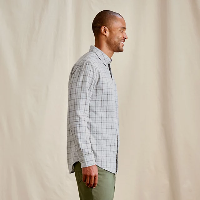 Orvis Men’s Sunderland Brushed Twill Long-Sleeve Shirt GREY HEATHER/SNOW