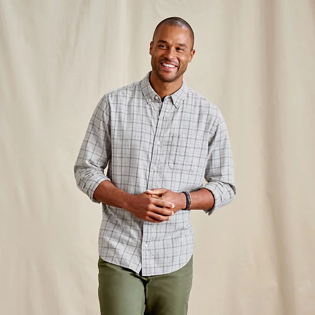 orvis Men’s Sunderland Brushed Twill Long-Sleeve Shirt GREY HEATHER/SNOW