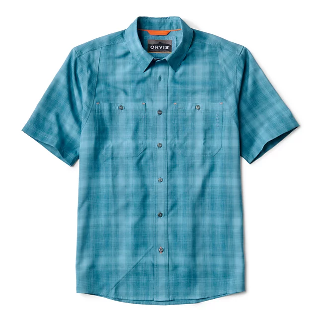 orvis Men's Tech Chambray Short-Sleeve Work Shirt BLUE LAGOON PLAID