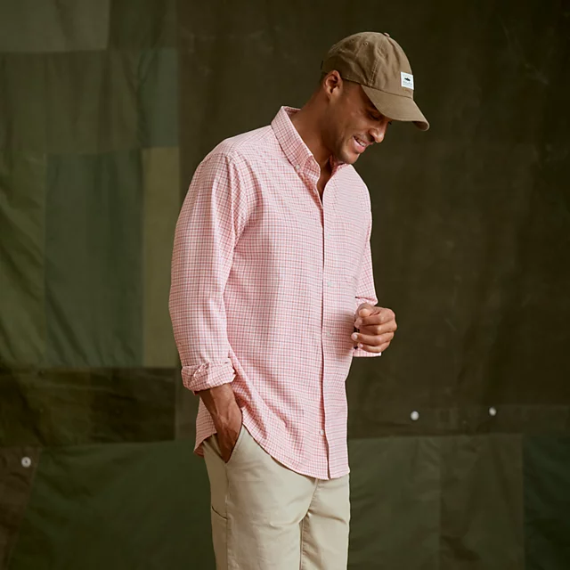 Orvis Men’s Ultralight Comfort Stretch Long-Sleeve Shirt RED CLAY/WHITE