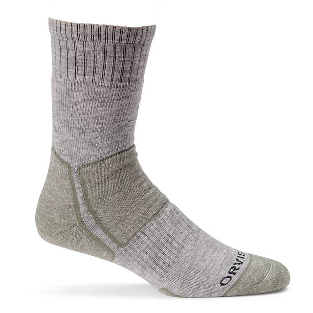 orvis Midweight Crew Wader Socks LIGHT GRAY WITH ACCENTS