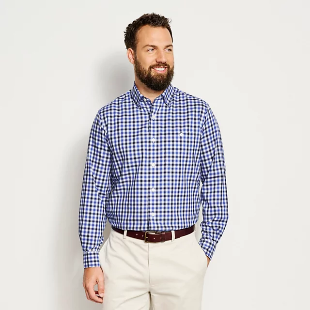 Orvis No-Work Hidden Button-Down Long-Sleeve Shirt NAVY/RIVER DELTA
