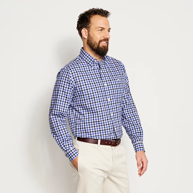 Orvis No-Work Hidden Button-Down Long-Sleeve Shirt NAVY/RIVER DELTA