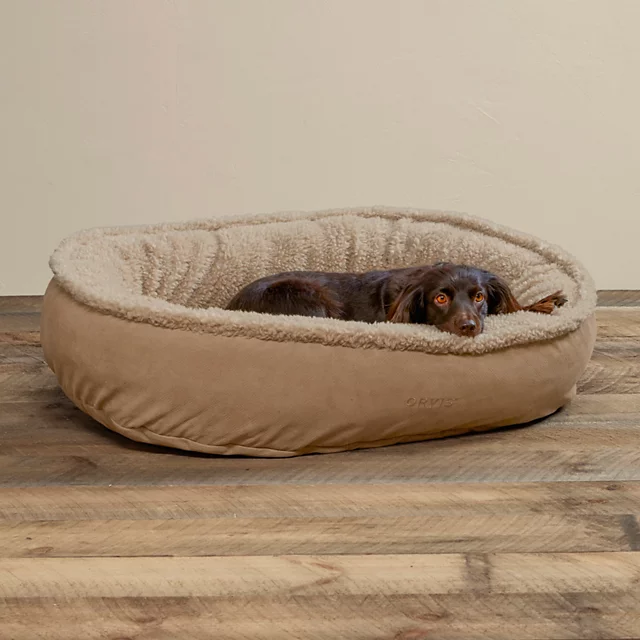 orvis Orvis ComfortFill-Eco™ Wraparound Dog Bed with Fleece KHAKI