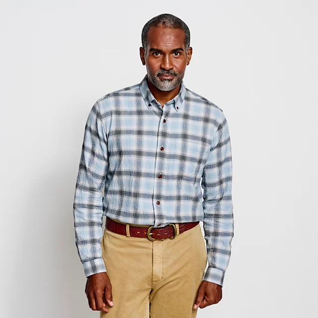 Orvis Crushed Herringbone Shirt TRUE NAVY