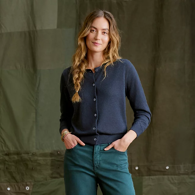 orvis Featherweight Cashmere Cardigan TRUE NAVY