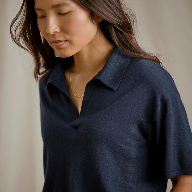 Orvis Featherweight Cashmere Polo Tee TRUE NAVY