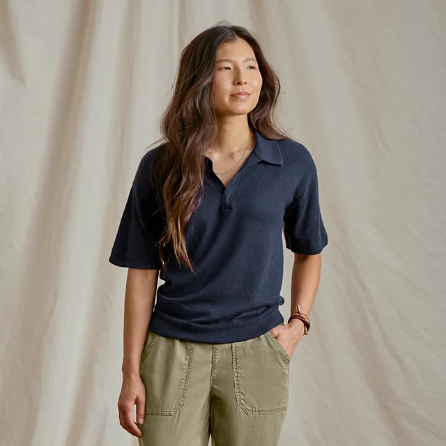 orvis Featherweight Cashmere Polo Tee TRUE NAVY