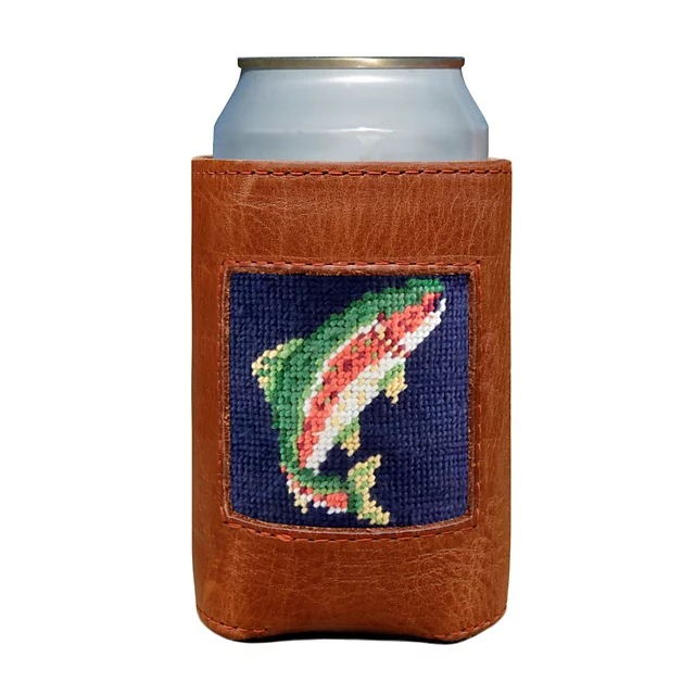 orvis Leather Needlepoint Can Cooler RAINBOW TROUT