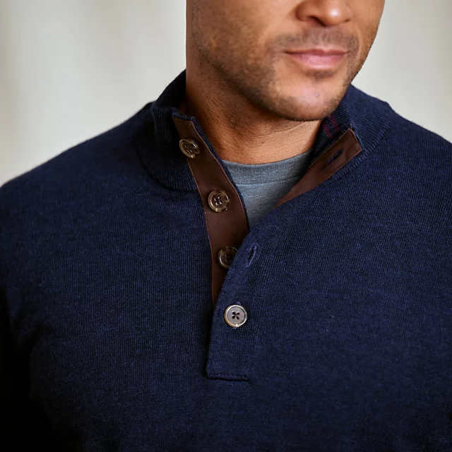 Orvis Merino Button Mockneck Sweater NAVY