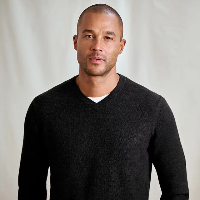 Orvis Merino Piqué V-Neck Sweater CHARCOAL HEATHER