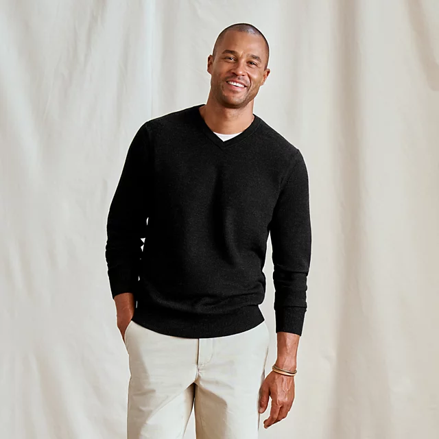 Orvis Merino Piqué V-Neck Sweater CHARCOAL HEATHER