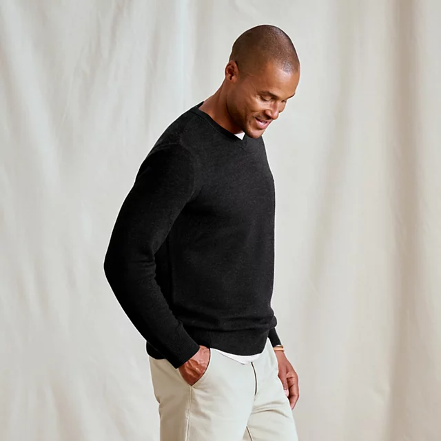 Orvis Merino Piqué V-Neck Sweater CHARCOAL HEATHER