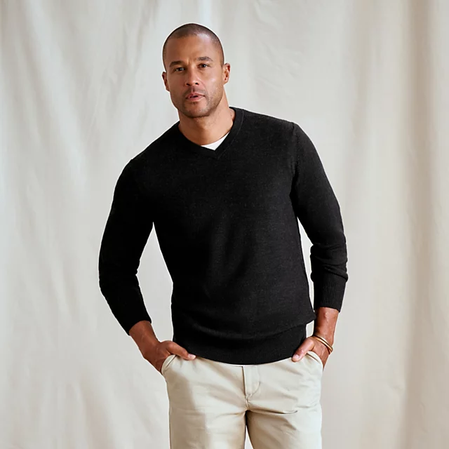 orvis Merino Piqué V-Neck Sweater CHARCOAL HEATHER