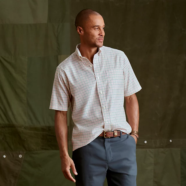 orvis No-Work Short-Sleeve Shirt SNOW/POPPY