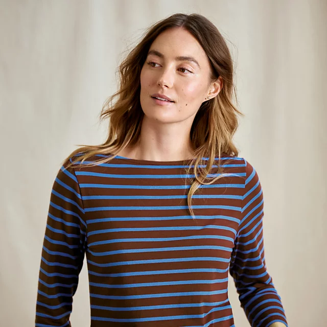 Orvis Perfect 3/4-Sleeve Boatneck Tee RAISIN/BLUE JAY STRIPE