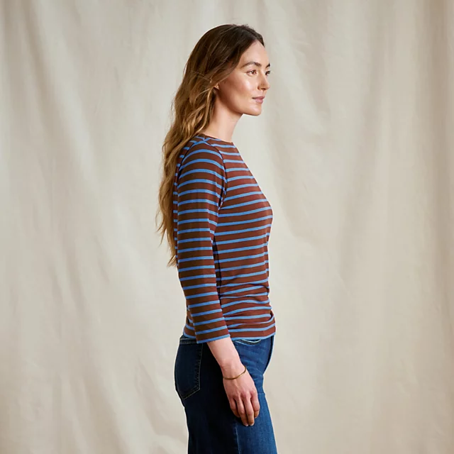 Orvis Perfect 3/4-Sleeve Boatneck Tee RAISIN/BLUE JAY STRIPE