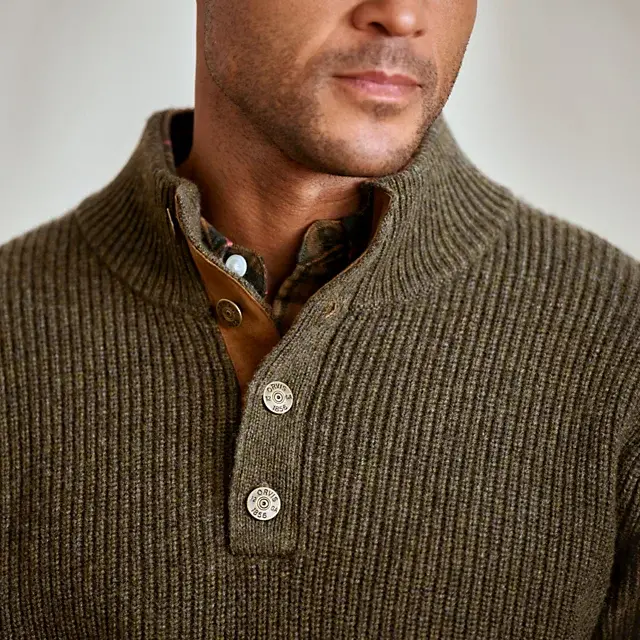 Orvis Quail Creek Button Mockneck Pullover TARRAGON