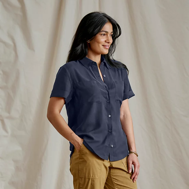 Orvis Washable Silk Short-Sleeve Camp Shirt TRUE NAVY