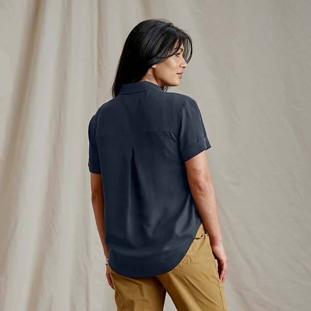 Orvis Washable Silk Short-Sleeve Camp Shirt TRUE NAVY