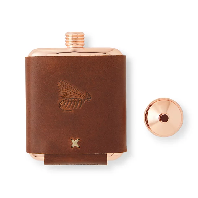orvis Whiskey Leatherworks Personalized Copper Flask ENGLISH TAN