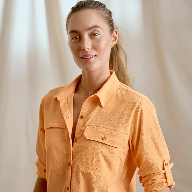 Orvis Women's Open Air Caster Long-Sleeve Shirt TANGERINE/WHITE