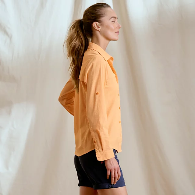 Orvis Women's Open Air Caster Long-Sleeve Shirt TANGERINE/WHITE