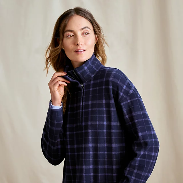 Orvis Women’s Snowy River 1/4-Zip Sweatshirt NAVY DUSK PLAID