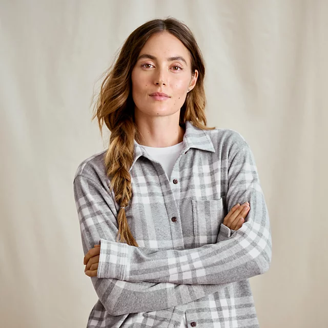 Orvis Women’s Snowy River Button-Down Long-Sleeve Shirt LIGHT GRAY/SNOW PLAID