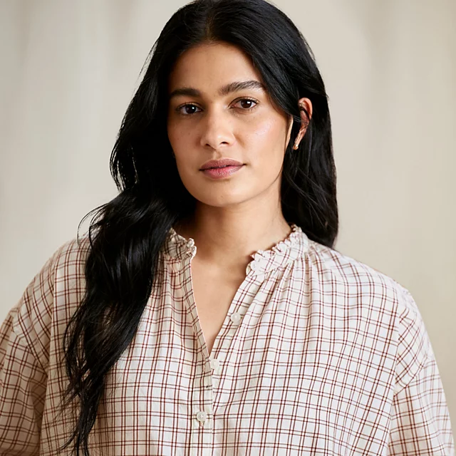 Orvis Women’s Sunderland Brushed Twill Long-Sleeve Top SNOW MINI WINDOWPANE