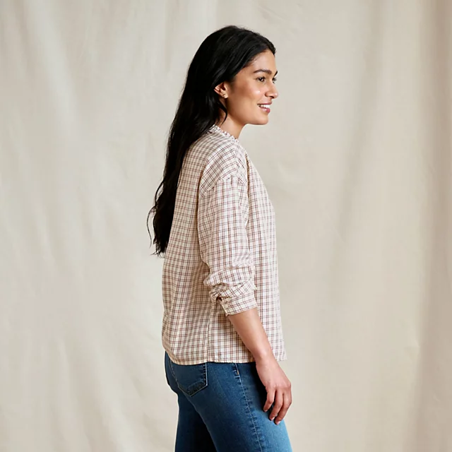 Orvis Women’s Sunderland Brushed Twill Long-Sleeve Top SNOW MINI WINDOWPANE