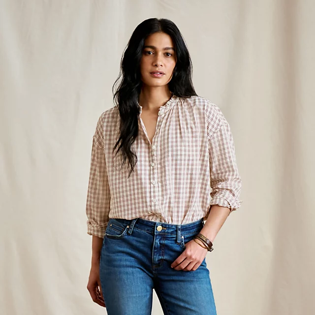 orvis Women’s Sunderland Brushed Twill Long-Sleeve Top SNOW MINI WINDOWPANE