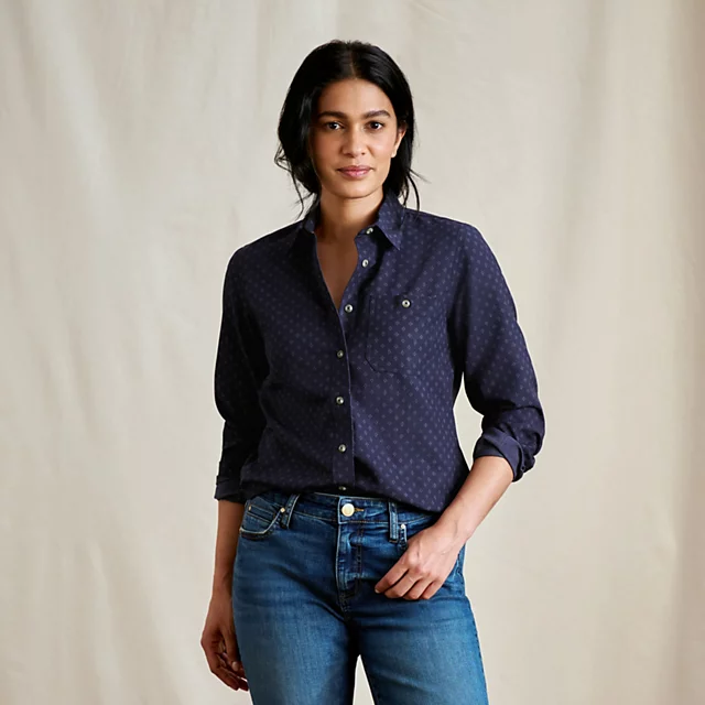 orvis Women’s Tech Chambray Long-Sleeve Work Shirt NAVY DIAMOND